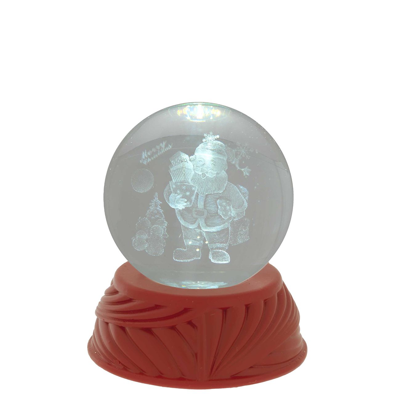 SFERA IN CRISTALLO D. 6 SU BASE ROSSA CON LED - BABBO NATALE